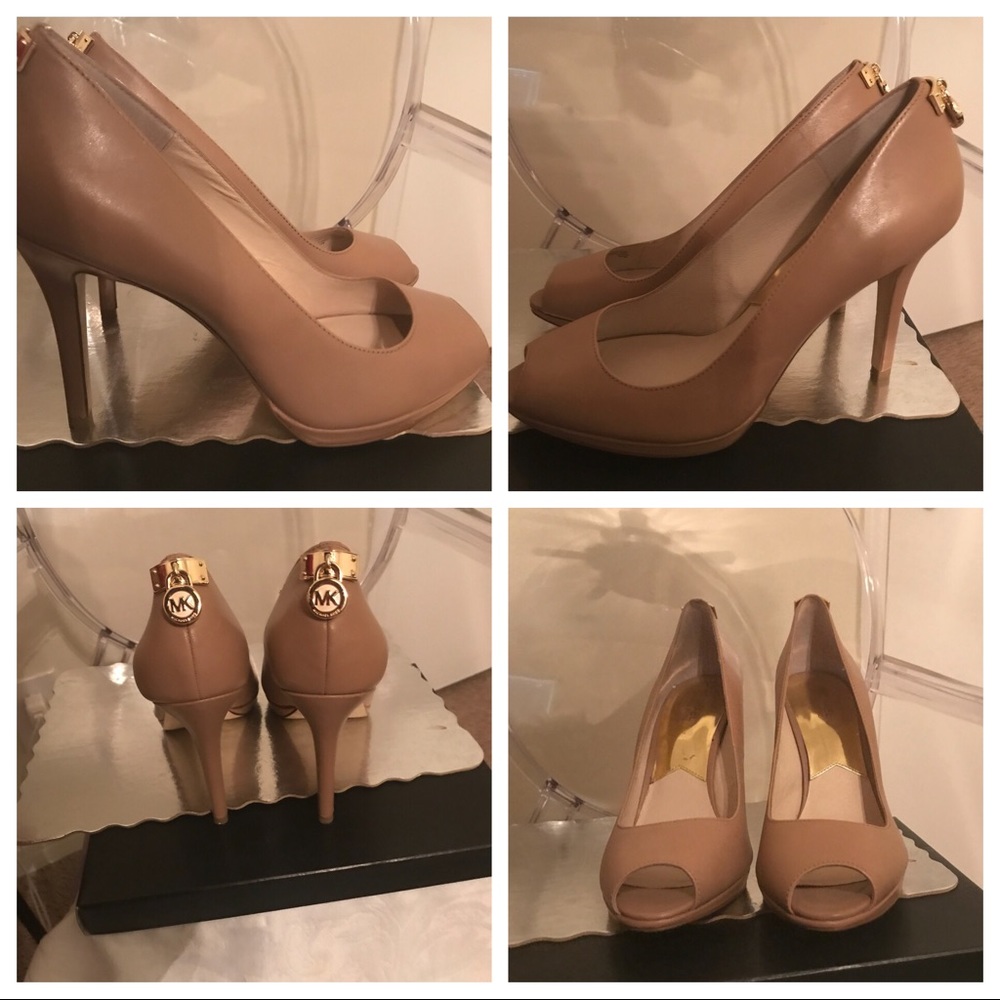 Size 12 Michael Kors Peep Toe Pumps, nude.